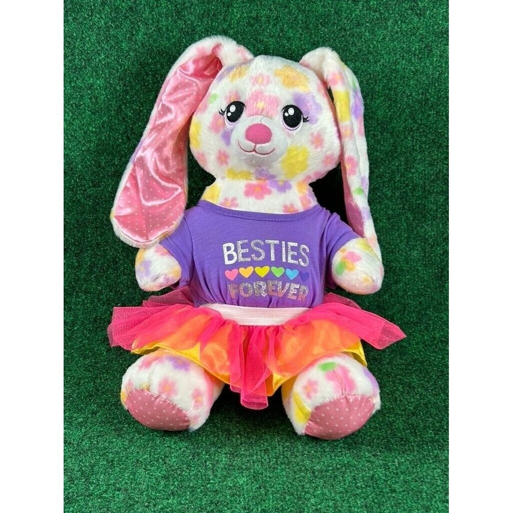 Build-A-Bear Plush Bunny With Floral Print Fur Besties Forever T-Shirt & Tutu